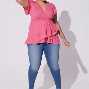 Torrid Cotton Modal Slub Surplice Faux Wrap Top Pink 1X NEW